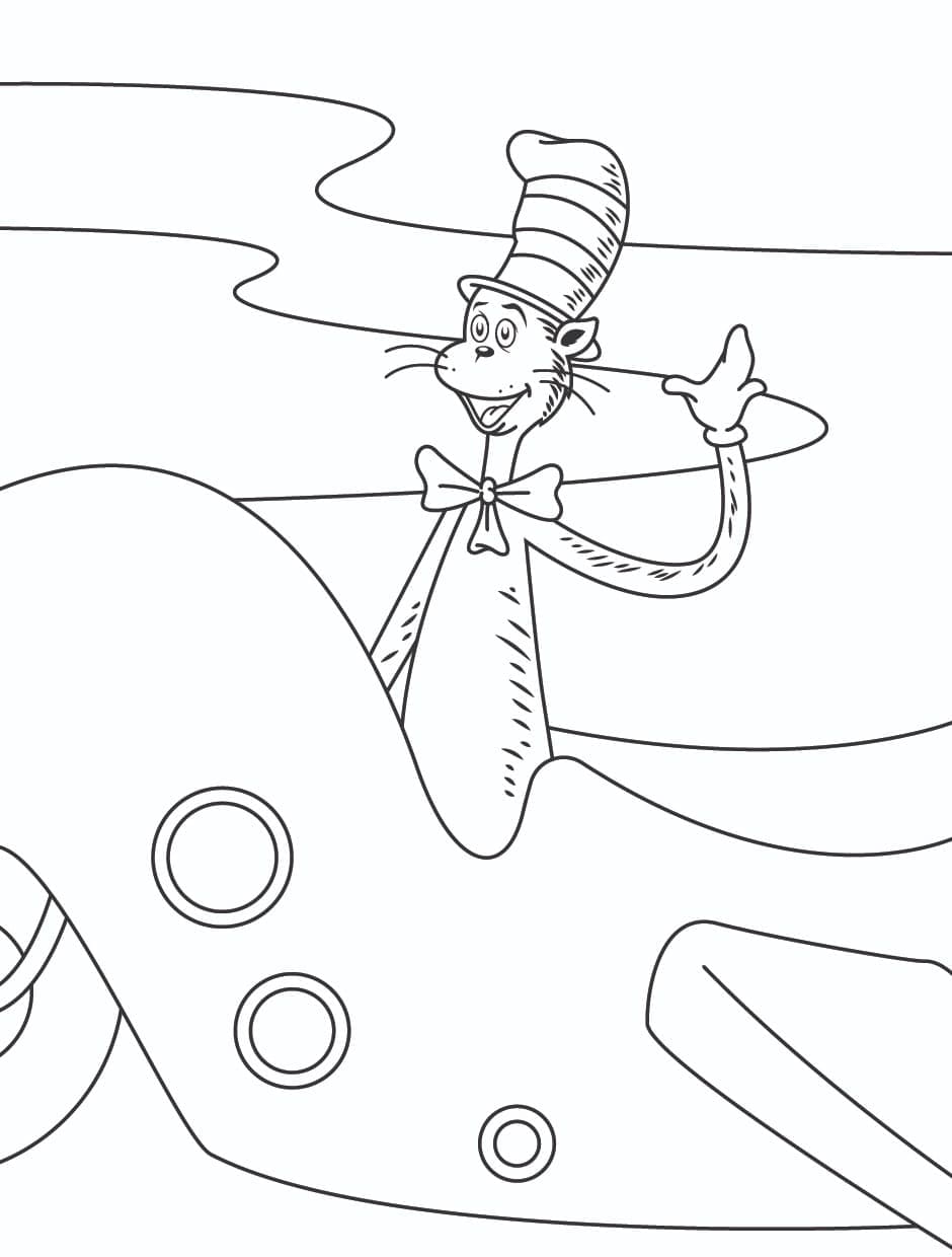 Coloriage Gratuit Le Chat Chapeauté Pour les Enfants