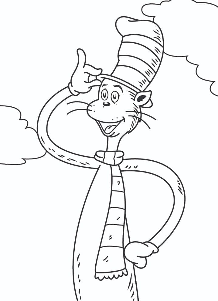 Coloriage Imprimable Gratuit Le Chat Chapeauté Pour les Enfants