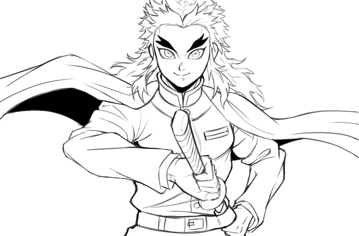 Coloriage Kyojuro Rengoku de Anime Demon Slayer