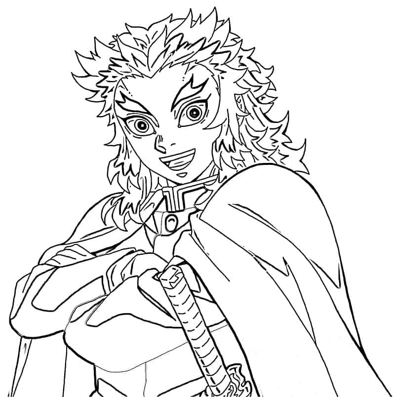 Coloriage Kyojuro Rengoku Heureux