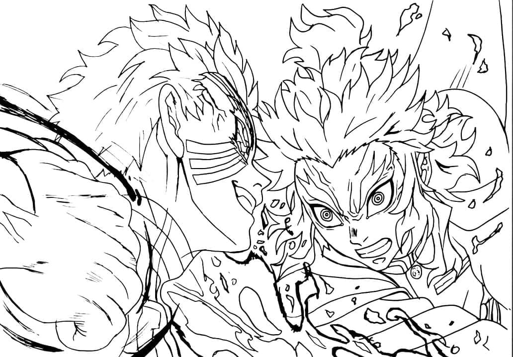 Coloriage Kyojuro Rengoku vs Akaza