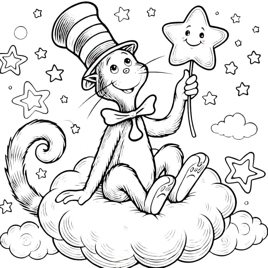 Coloriage Le Chat Chapeauté Gratuit Pour les Enfants