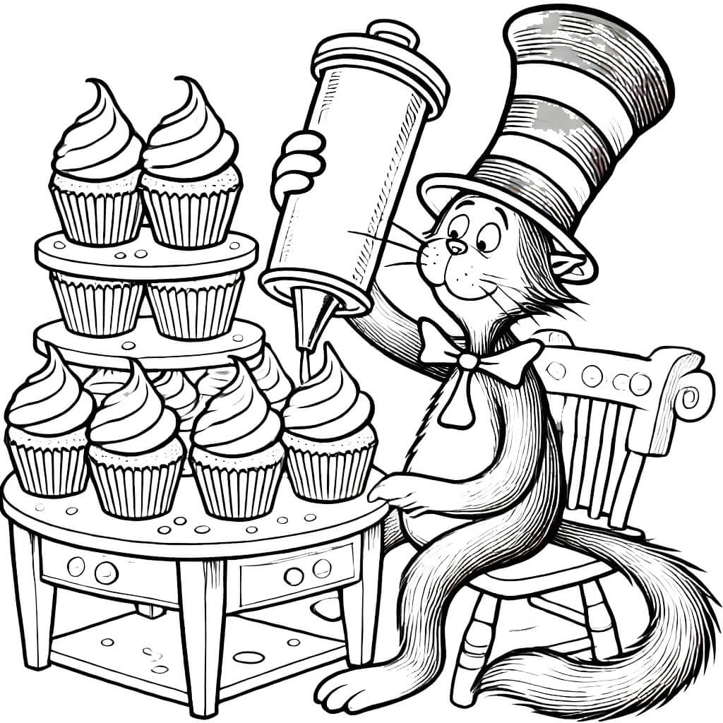 Coloriage Le Chat Chapeauté Imprimable Gratuit Pour les Enfants