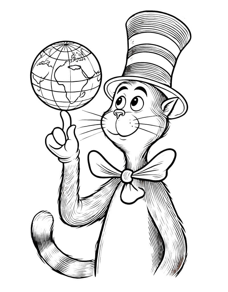 Coloriage Le Chat Chapeauté Imprimable Gratuit