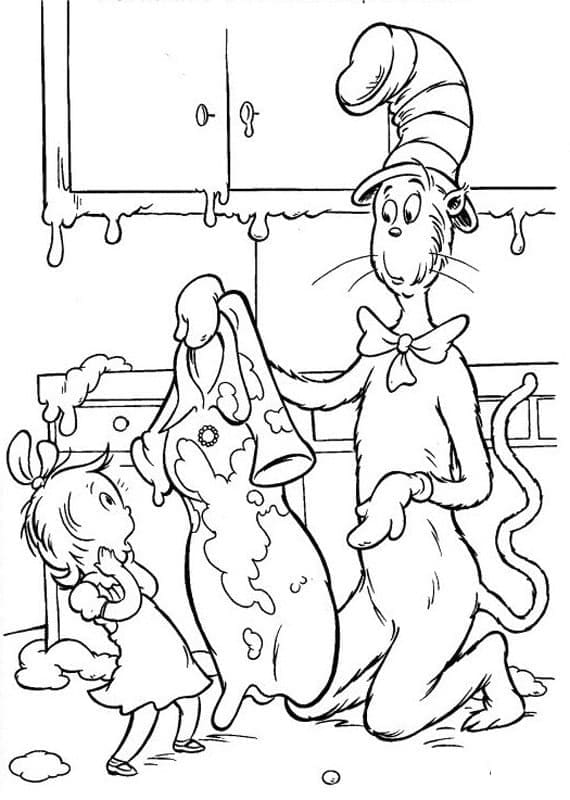 Coloriage Le Chat Chapeauté Imprimable Pour les Enfants
