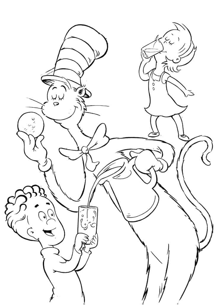 Coloriage Le Chat Chapeauté Pour les Enfants de 2 Ans