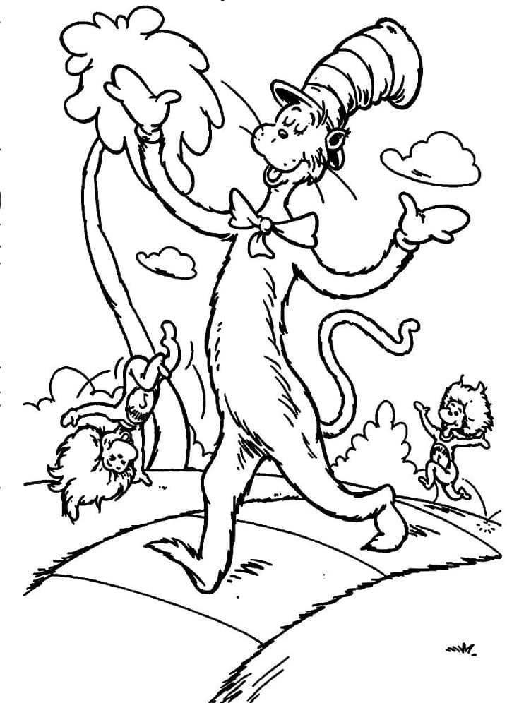 Coloriage Le Chat Chapeauté Pour les Enfants de 3 Ans