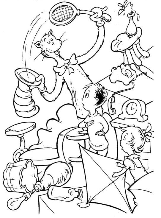 Coloriage Le Chat Chapeauté Pour les Enfants de 4 Ans