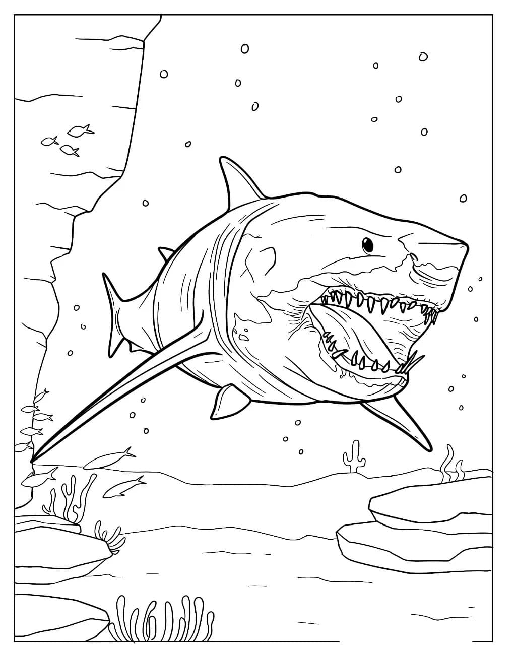 Coloriage Mégalodon effrayant