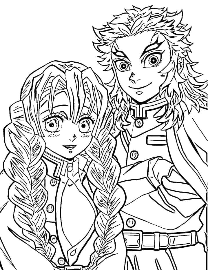 Coloriage Mitsuri Kanroji et Kyojuro Rengoku