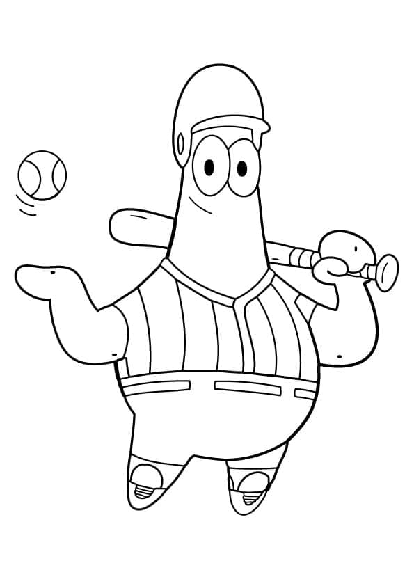 Coloriage Patrick Étoile joue au baseball