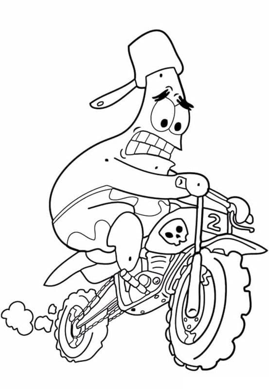 Coloriage Patrick Étoile sur une moto