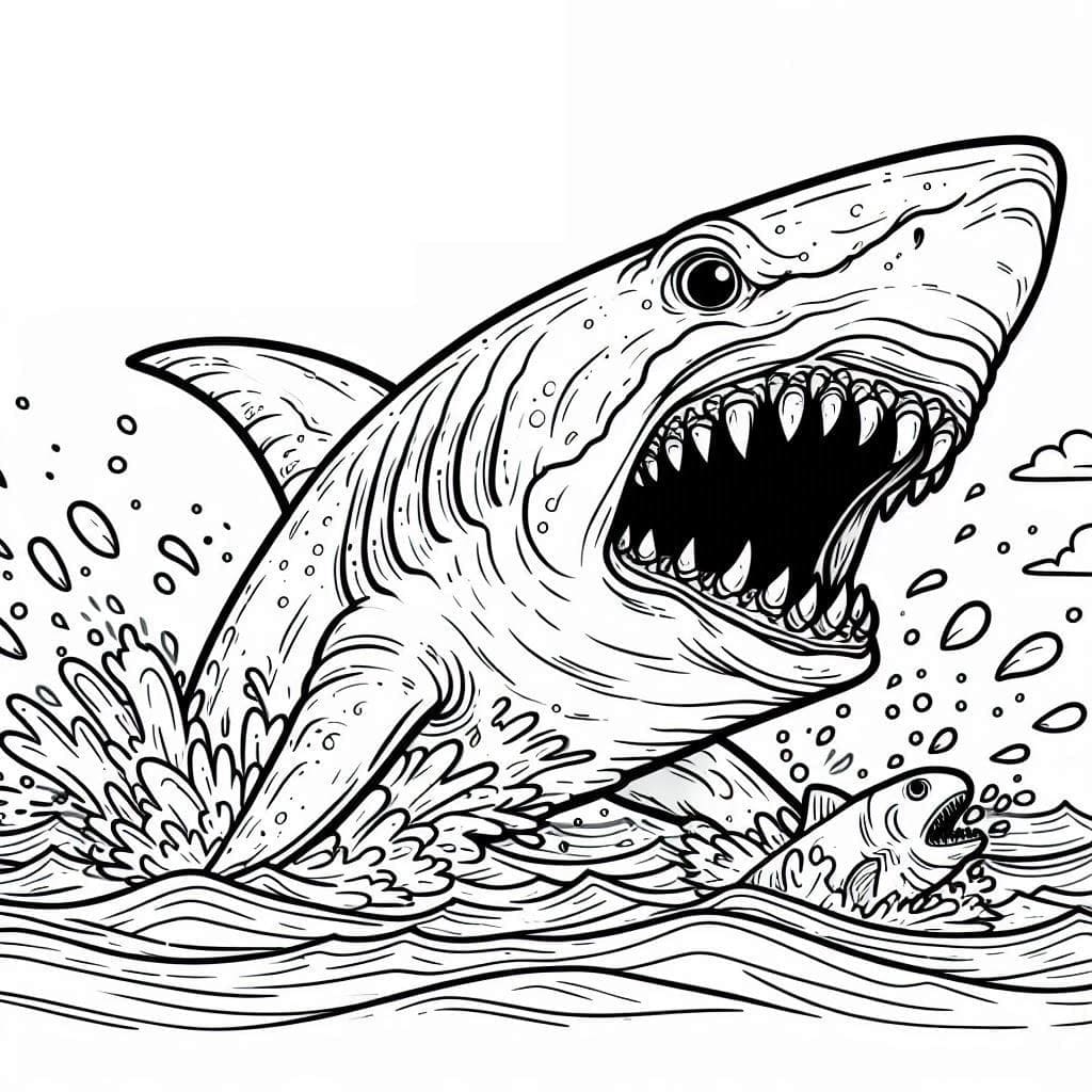 Coloriage Un requin mégalodon