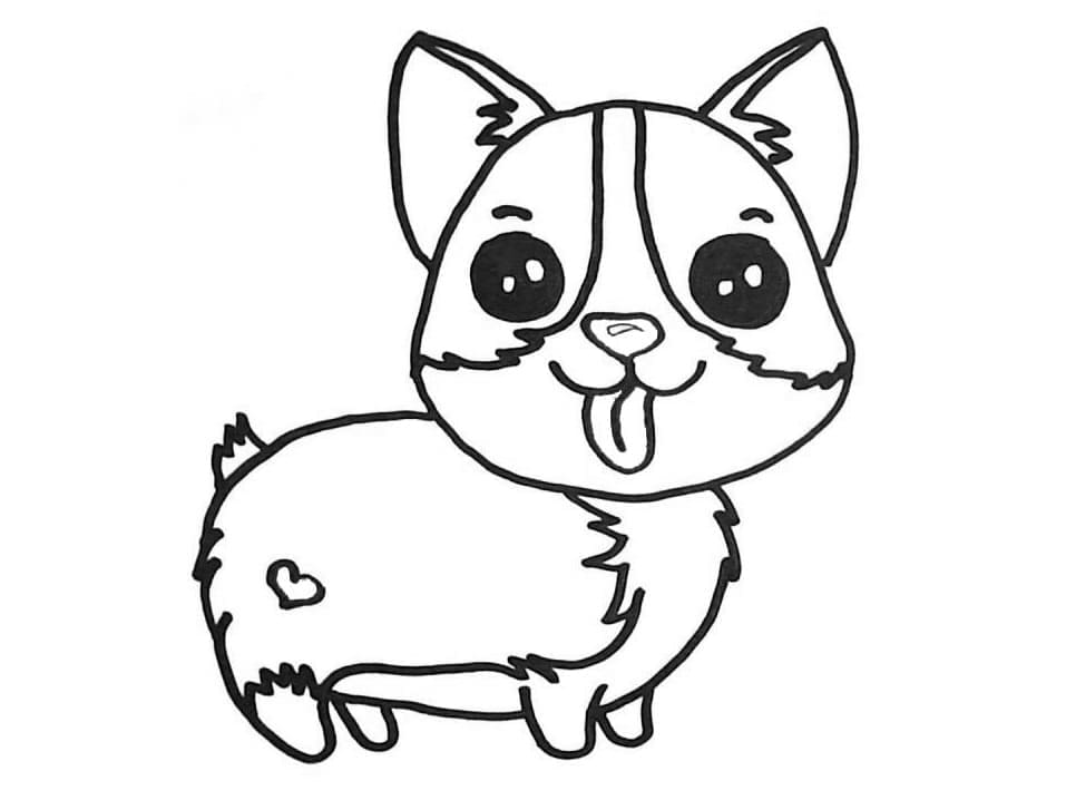 Coloriage Chien Corgi Kawaii