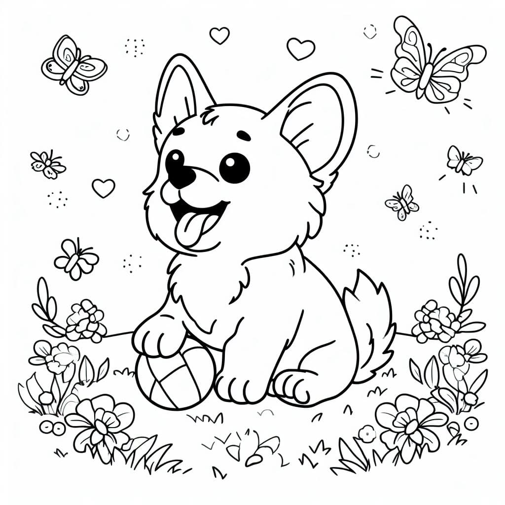 Coloriage Corgi Joyeux