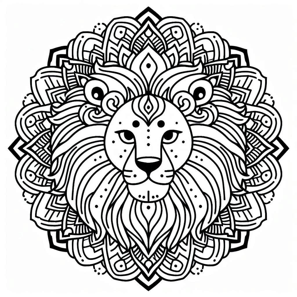 Coloriage Dessin de Mandala Lion Gratuit