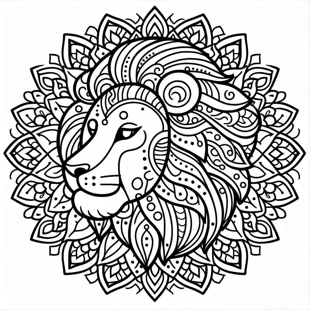 Coloriage Dessin de Mandala Lion