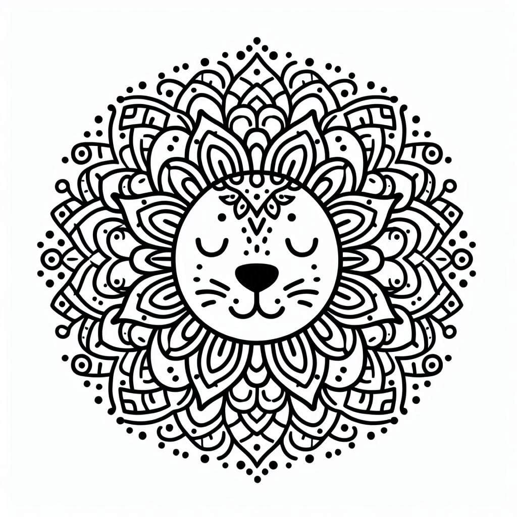 Coloriage Dessin Gratuit de Mandala Lion