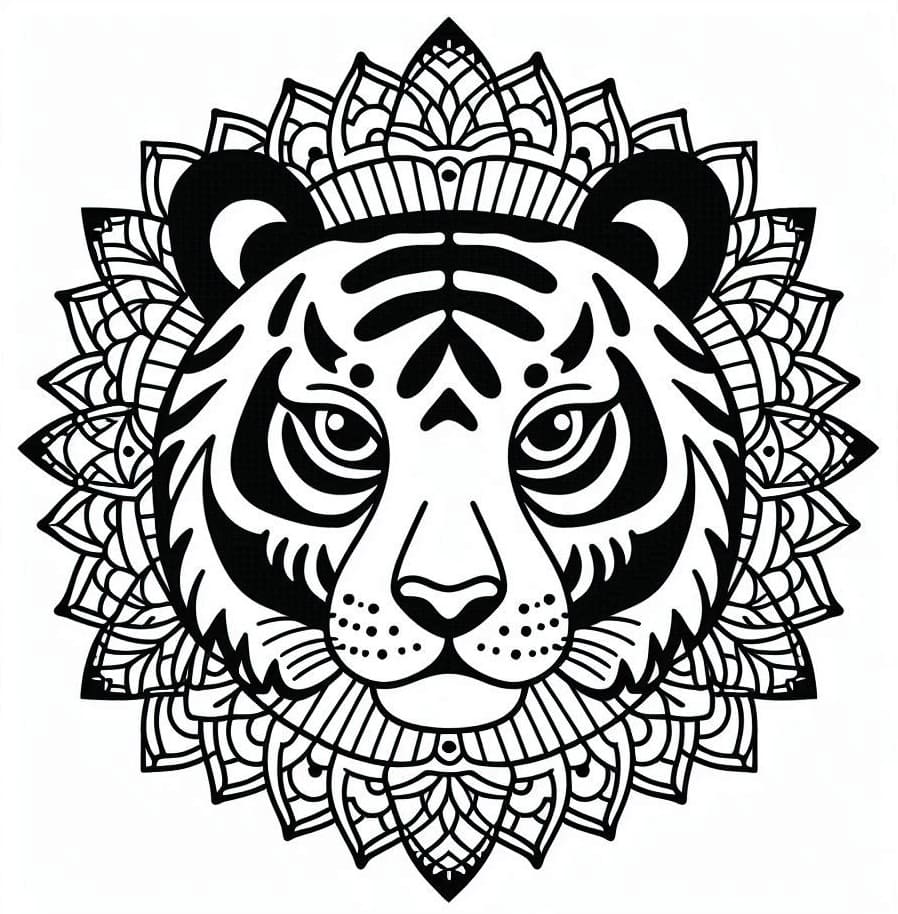Coloriage Gratuit Tigre Mandala Pour les Adultes