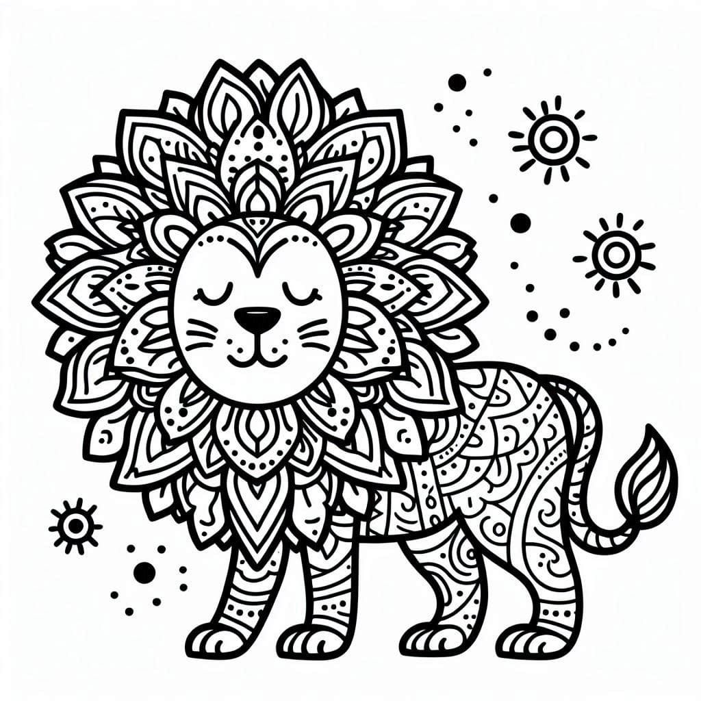 Coloriage Imprimable Gratuit Mandala Lion Pour les Adultes
