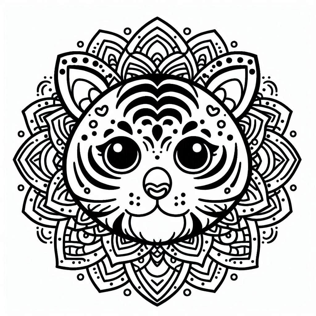 Coloriage Imprimable Tigre Mandala Pour les Adultes