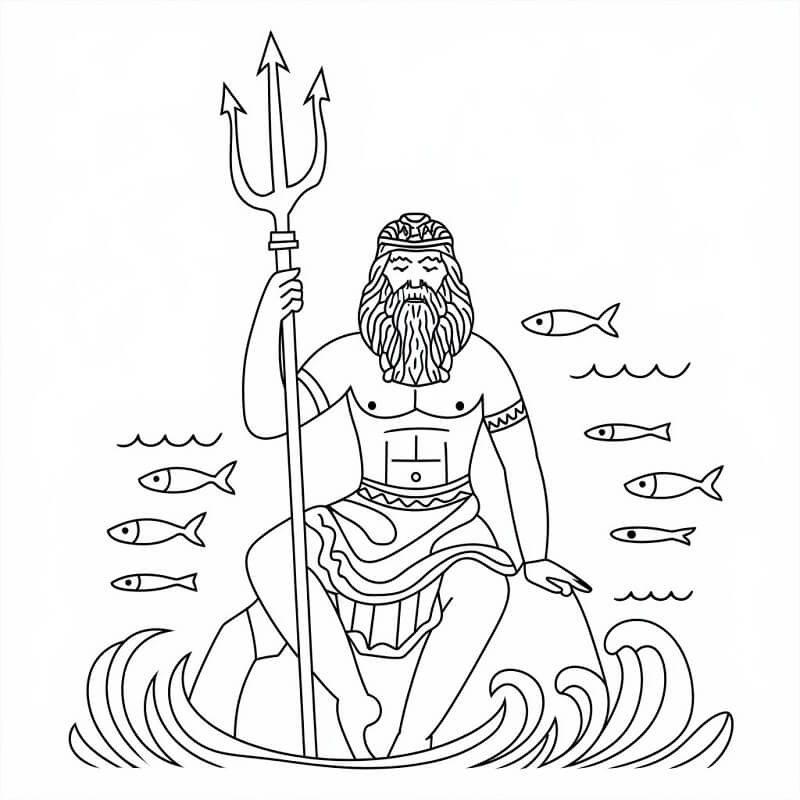 Coloriage Le Dieu de la Mer Poséidon