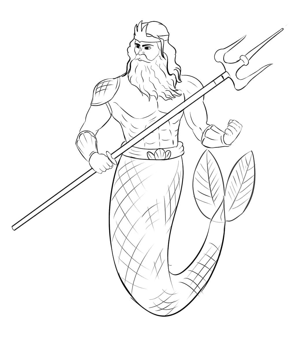 Coloriage Le Dieu des Mers Grecs Antiques Poséidon