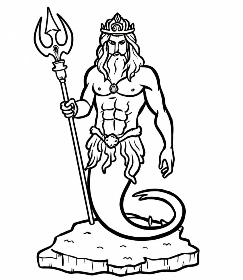Coloriage Le Dieu des Mers Poséidon