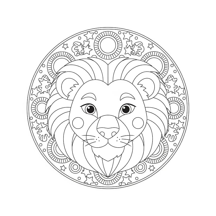 Coloriage Mandala Lion Imprimable Pour les Adultes