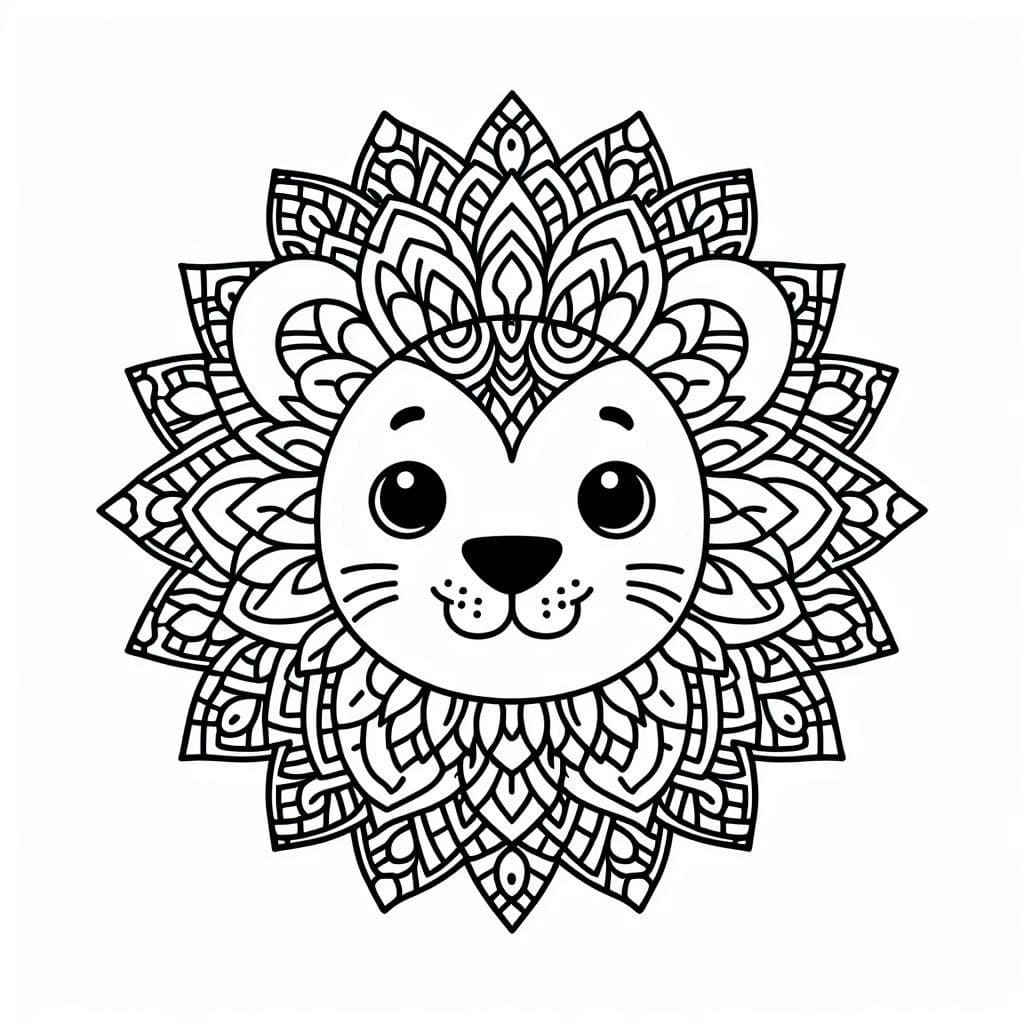 Coloriage Mandala Lion Mignon