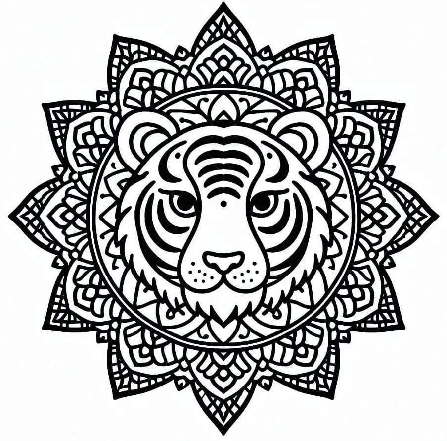 Coloriage Mandala tigre fantastique