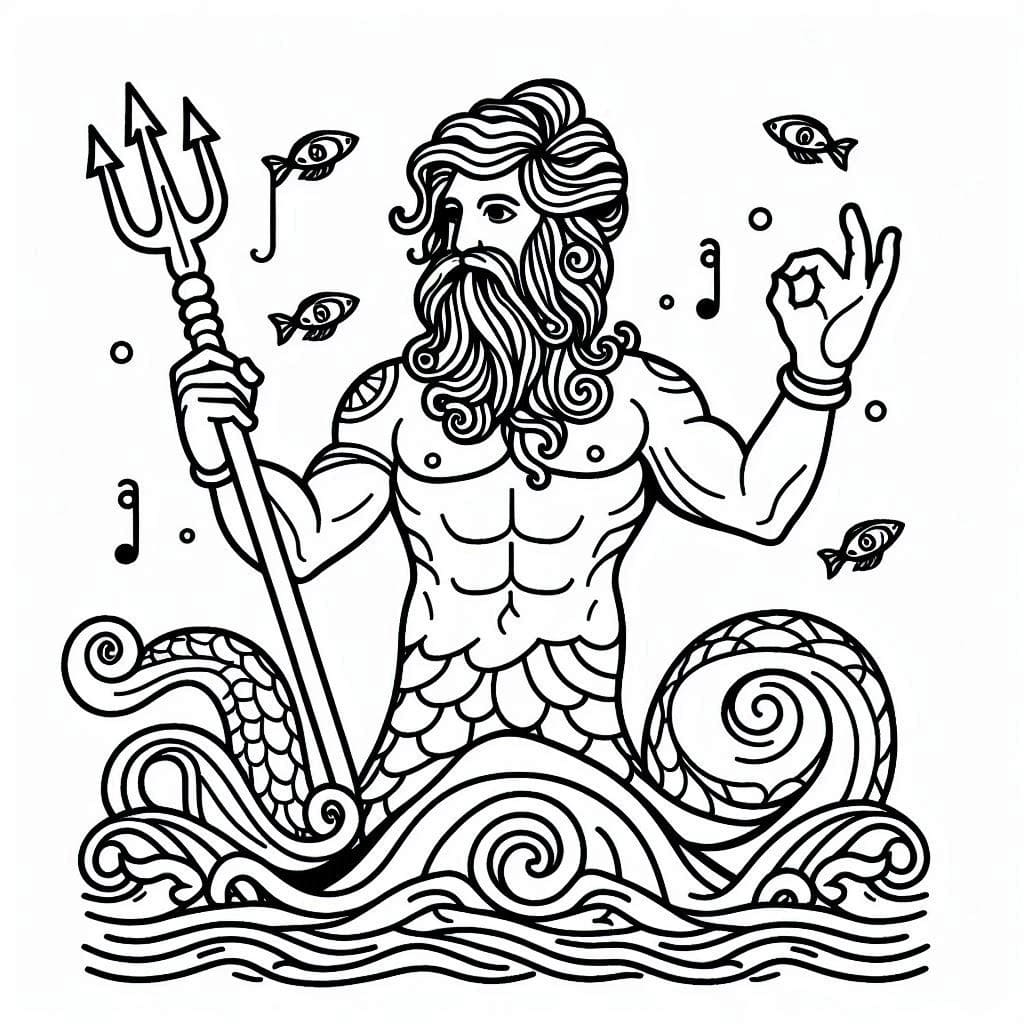 Coloriage Poséidon Dieu des Mers