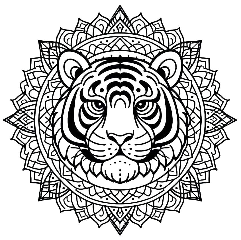 Coloriage Tigre Mandala Imprimable Gratuit Pour les Adultes