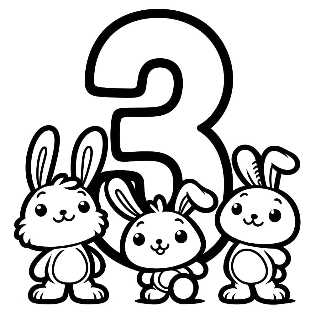 Coloriage Chiffre 3 et Lapins