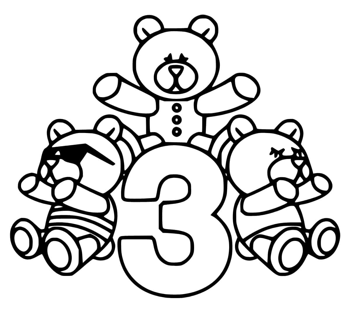 Coloriage Chiffre 3 et Ours