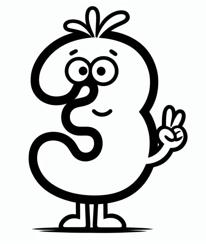 Coloriage Chiffre 3 Très Mignon