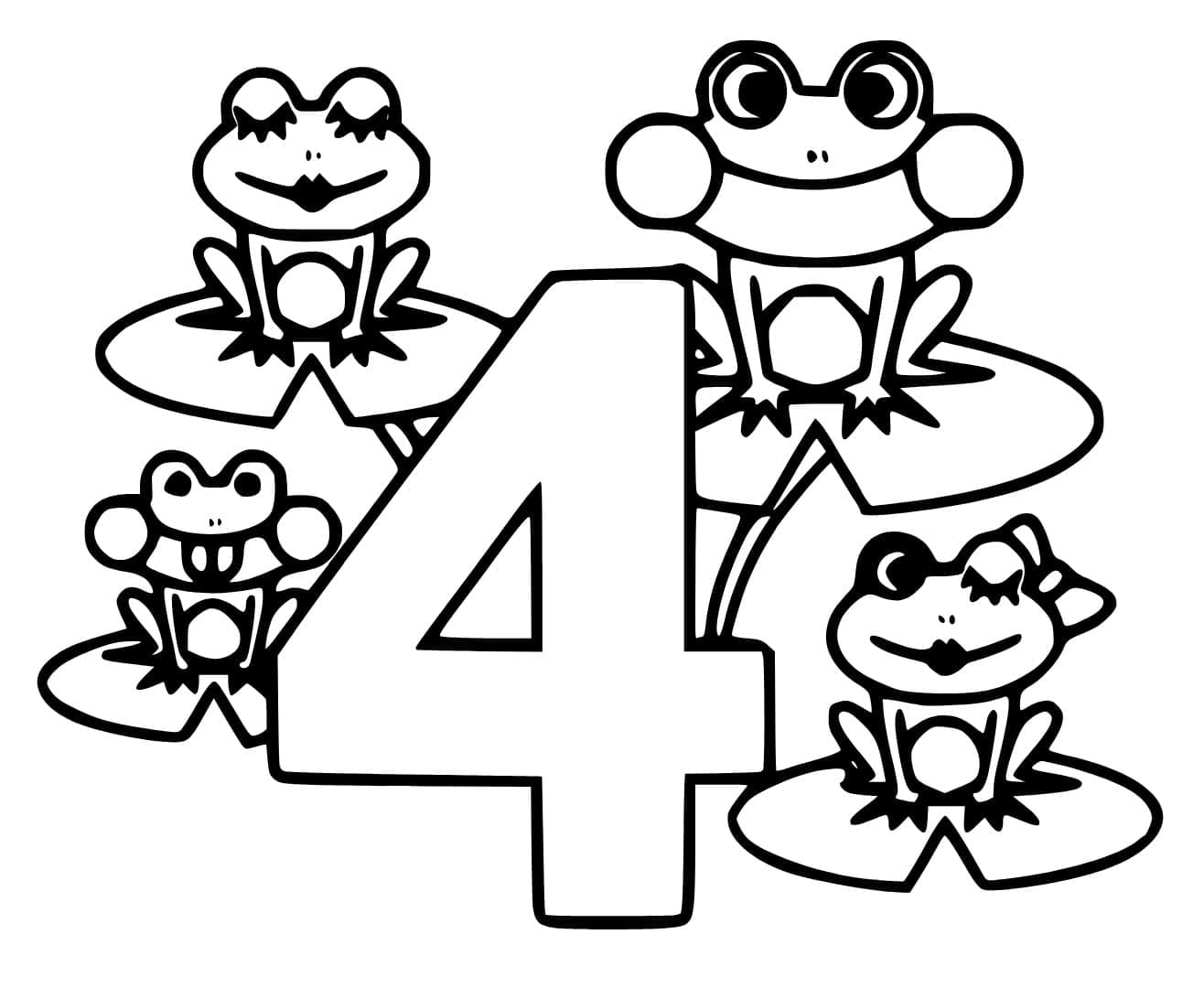 Coloriage Chiffre 4 avec Grenouilles