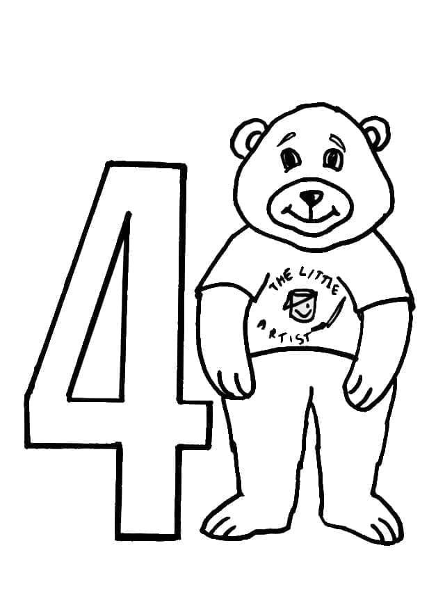 Coloriage Chiffre 4 avec Ours