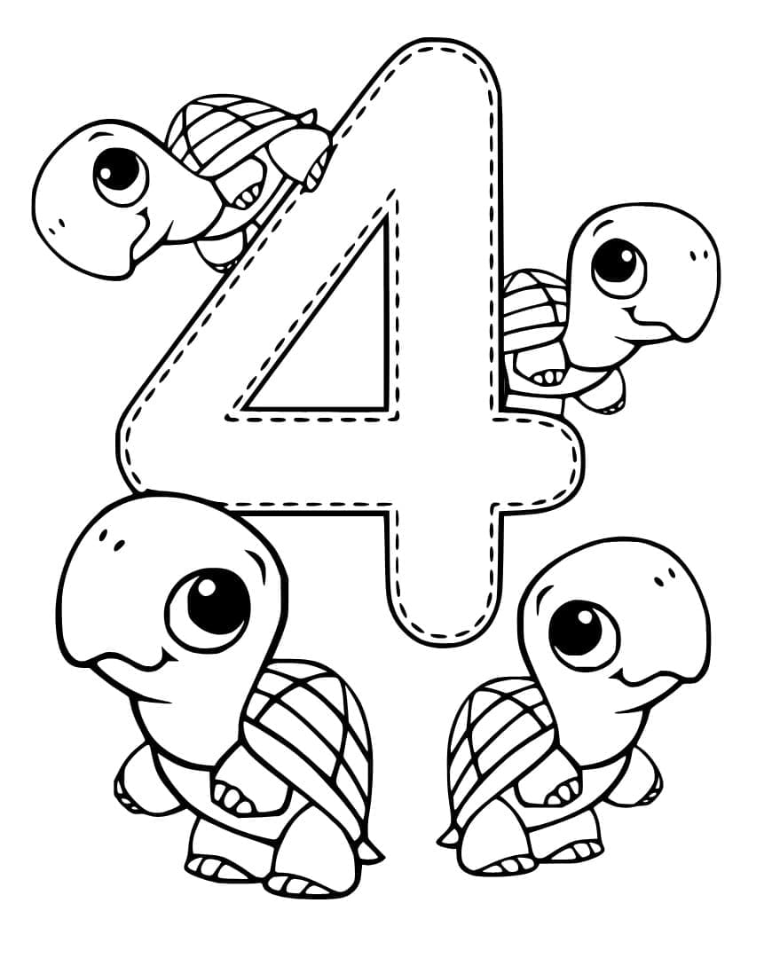 Coloriage Chiffre 4 avec Tortues