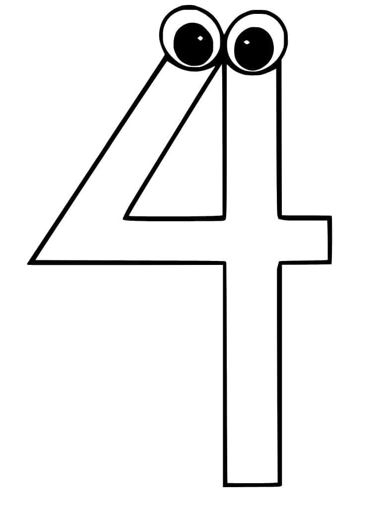 Coloriage Chiffre 4 avec Yeux