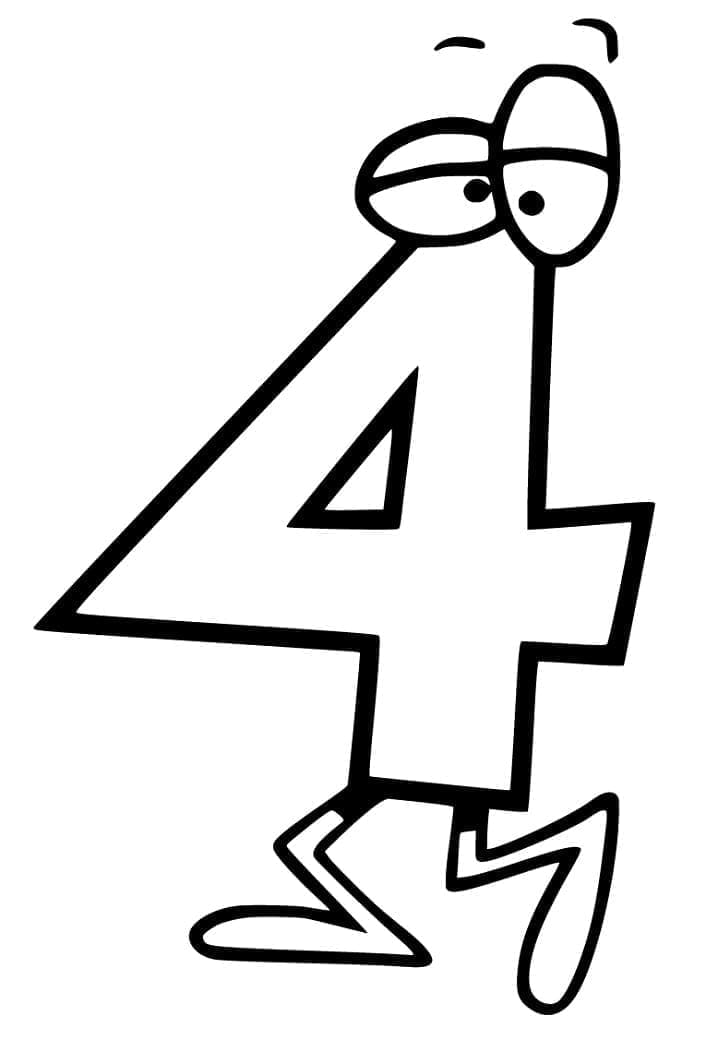 Coloriage Chiffre 4 Drôle