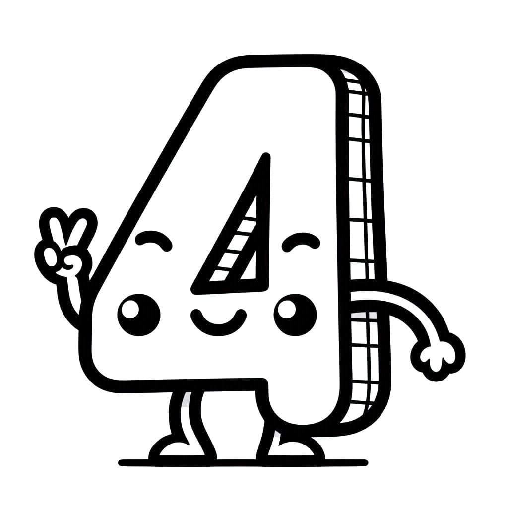 Coloriage Chiffre 4 Très Mignon
