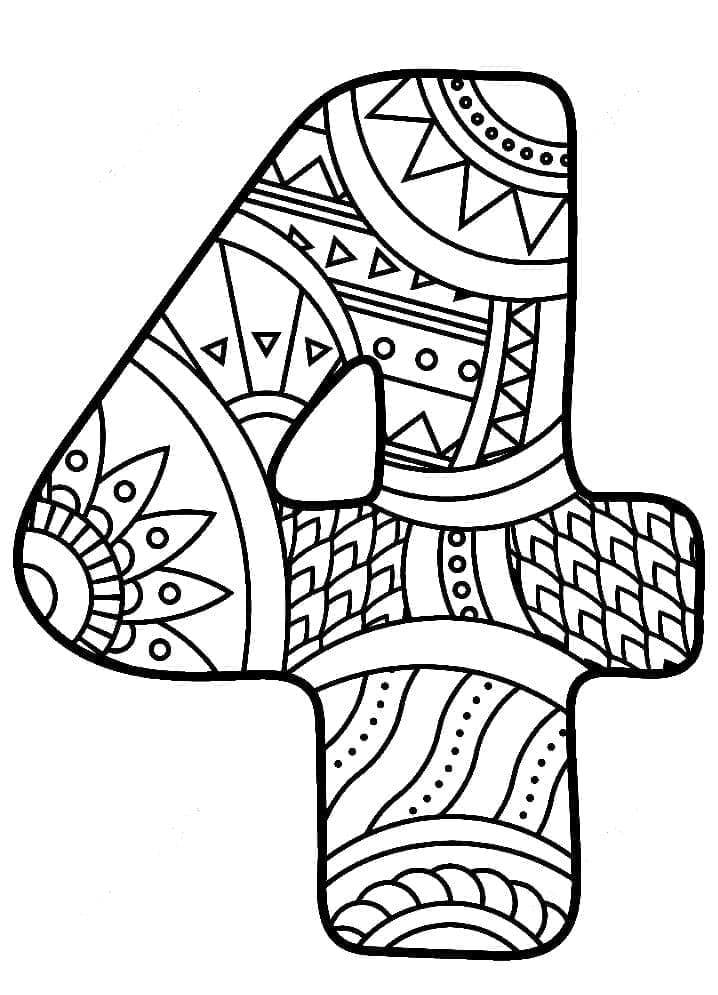 Coloriage Chiffre 4 Zentangle