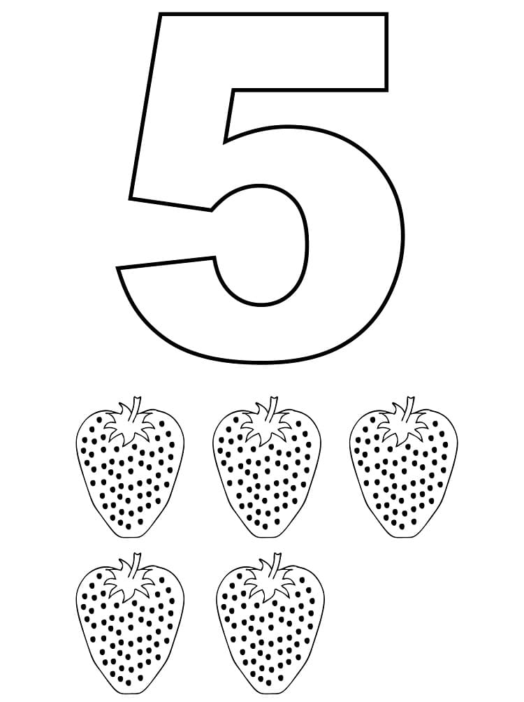 Coloriage Chiffre 5 et Fraises