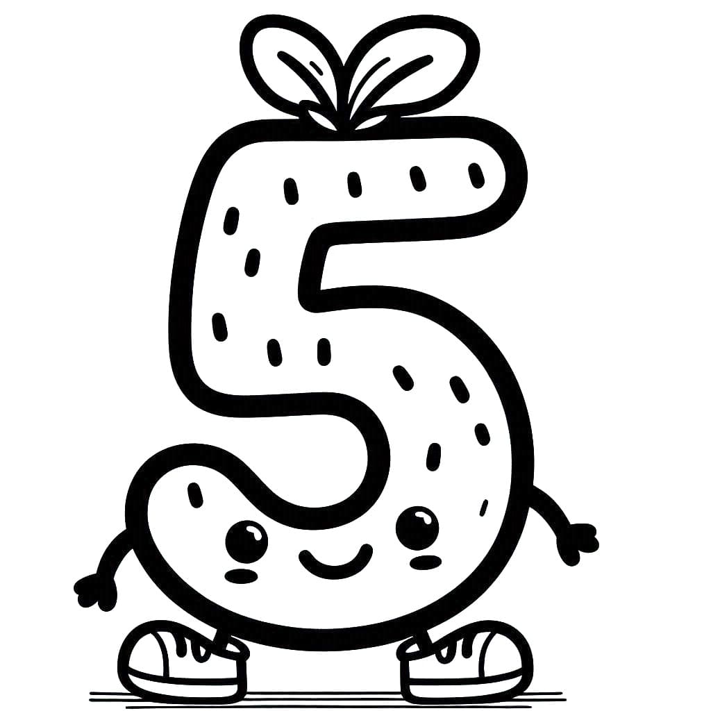 Coloriage Chiffre 5 Très Mignon