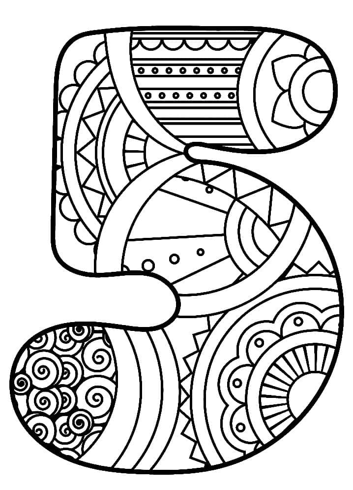 Coloriage Chiffre 5 Zentangle