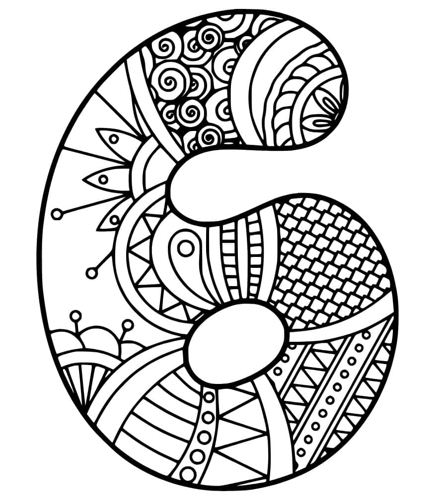 Coloriage Chiffre 6 Zentangle