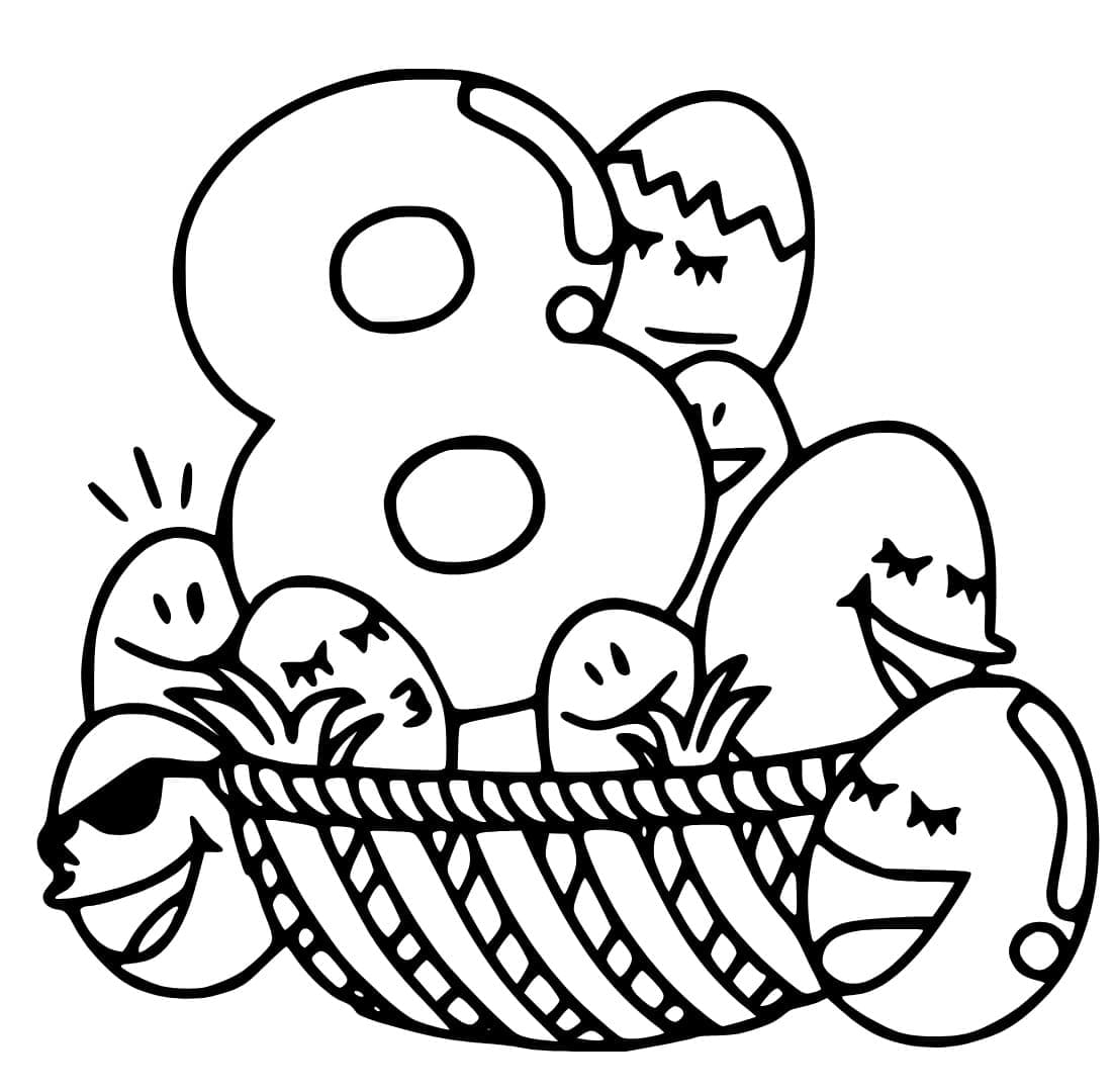 Coloriage Chiffre 8 avec Œufs