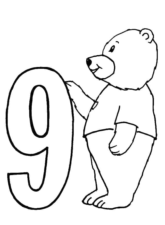 Coloriage Chiffre 9 et Ours