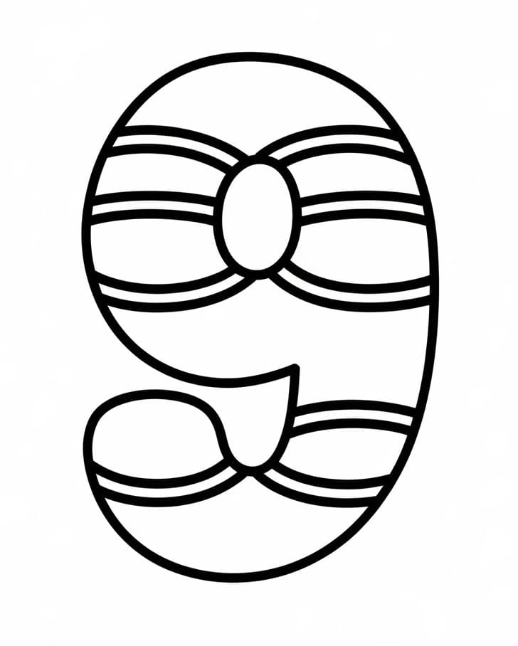 Coloriage Chiffre 9 Imprimable Gratuit Pour les Enfants